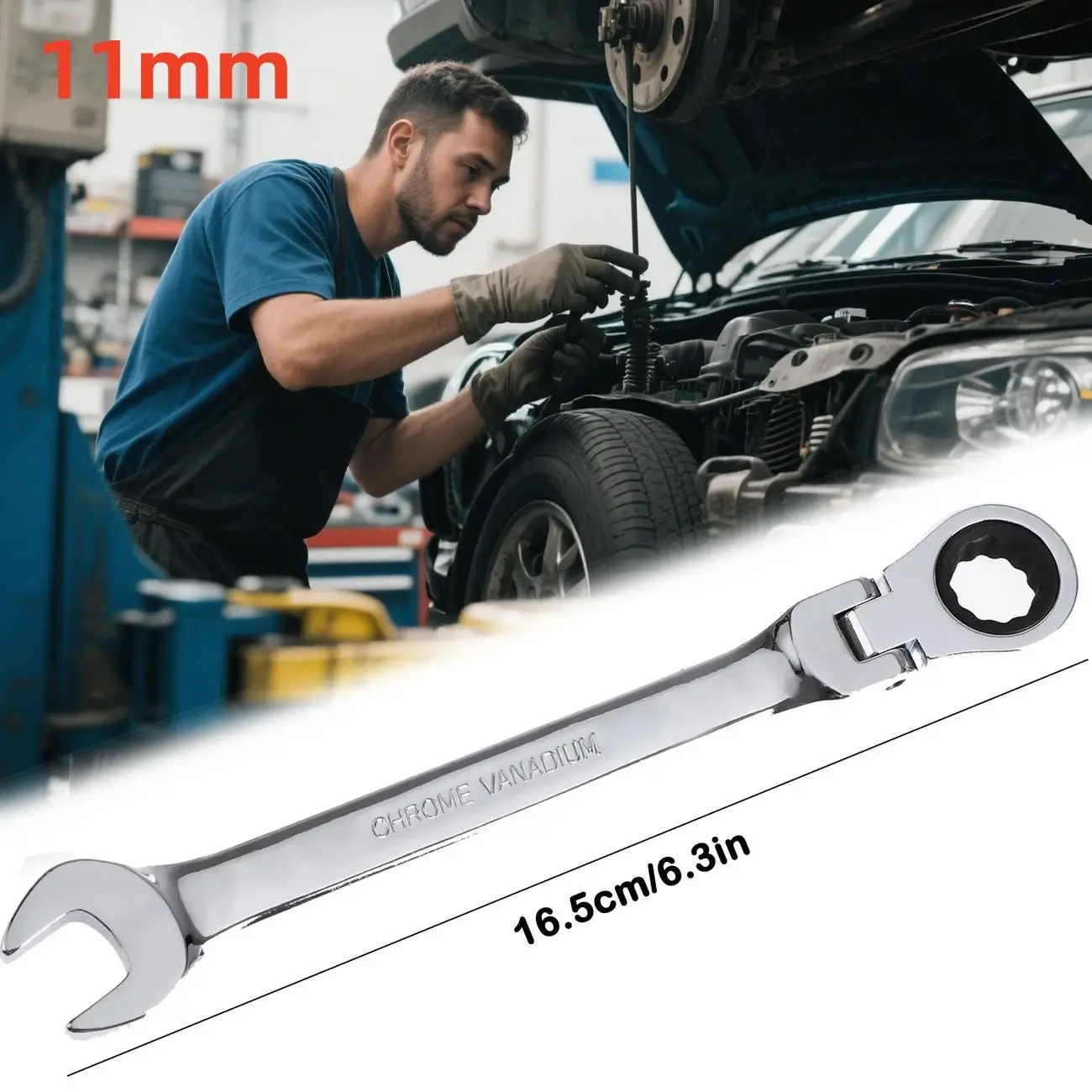 Multifunctional Ratchet Tool with Detachable Head, 11mm Combination Wrench, Ergonomic Design for Automotive and Bicycle Repair