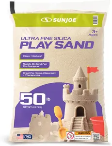 Sun Joe Silica Play Sand for Sandbox, Sensory Table & Garden Spaces, Ultra Fine, 50 Lb Bag - Indoor and Outdoor Natural Craft Accessory for Molding, Digging, Sculpting and Gardening, PLYSAND50