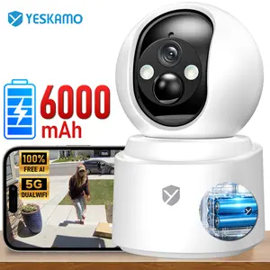 YESKAMO indoor battery  camera： no subscription fees30 Days Long Battery Life（6000mAh）,4K HD Clear Picture WiFi Security with Spotlight and Two-Way Audio,Eesy To Install,#Indoorcamera,Cloud/SD Storage Protection security cameras for home