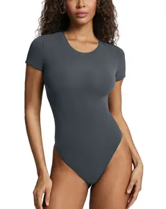 PAVOI ACTIVE Buttery Soft Short Sleeve Bodysuit for Women -  Double Lined Thong Bodysuit Crew Neck T-Shirt - Everyday Essentials