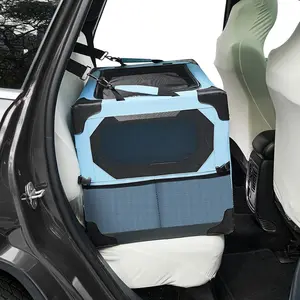 Collapsible Dog Crate, 26 Inch Portable Pet Crate for Car, Travel Dog Kennel Foldable Dog Crate for Medium Dog 44lbs, Soft Cat Carrier Fit for Indoor & Outdoor/Car Back Seat/Trunk (Blue)