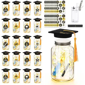 20 Sets Graduation Centerpieces for Tables, Mason Jar Decor included Class of 2026 Felt Cap with Tassel, Bottles, Warm Lights, Paper Roll, Stickers, College High School Ceremony Table Decor, Black