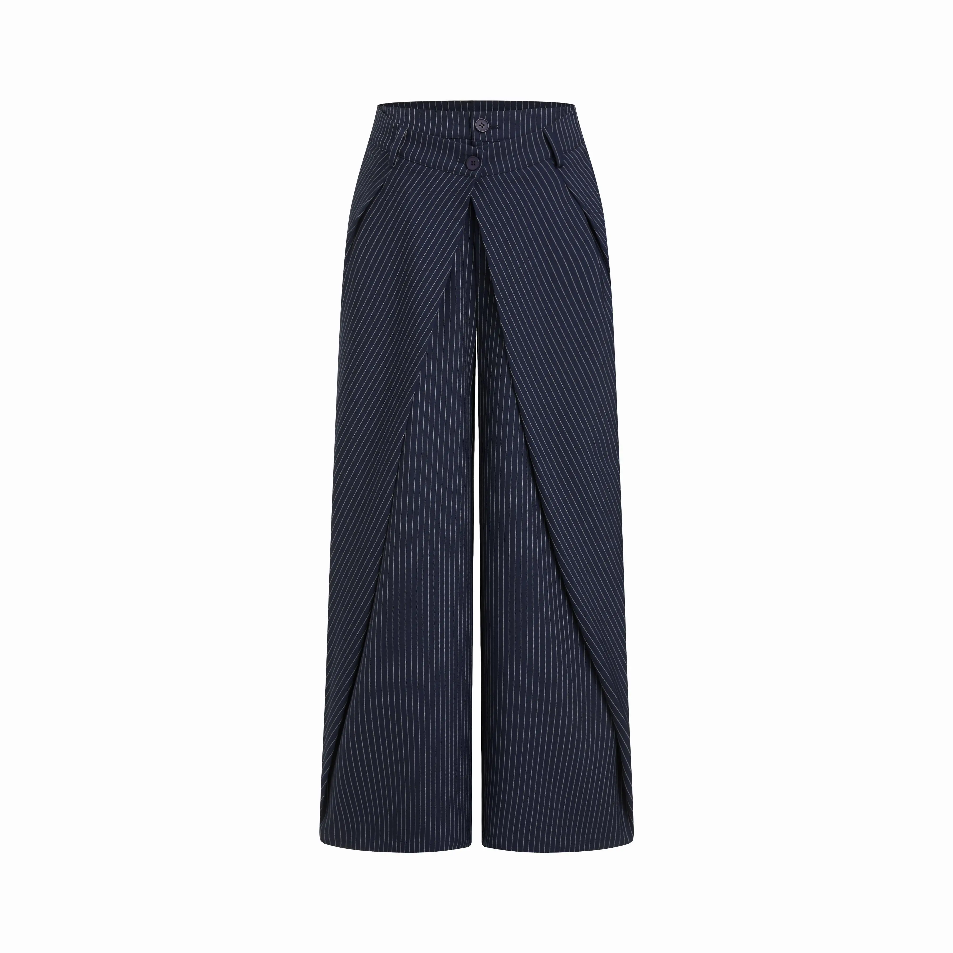Cider Pinstripe Trousers for Women, Casual Low Rise Straight Leg Pleated Pants for Business Office Work, Bottom