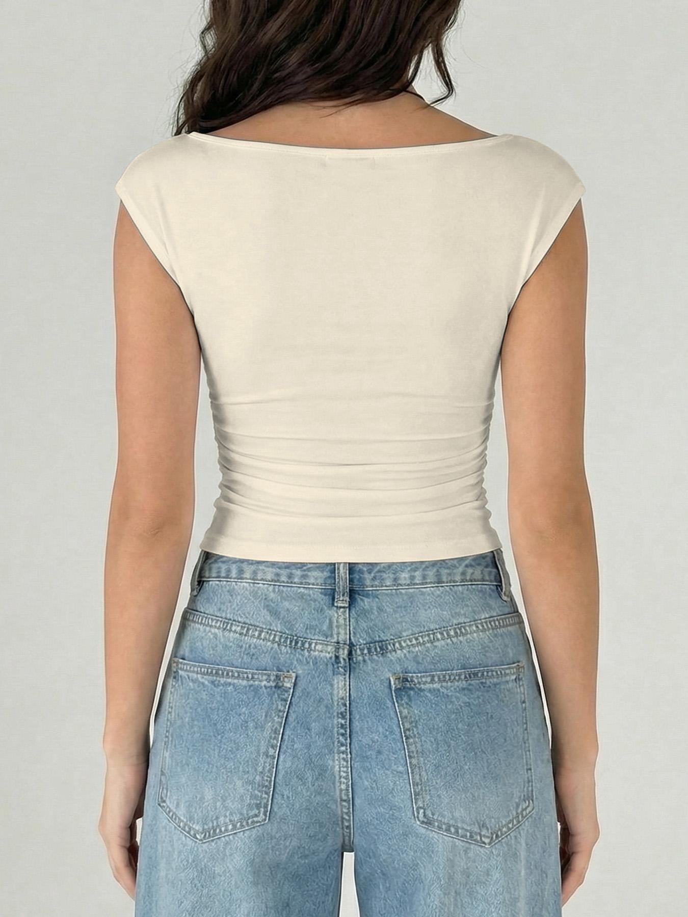 TFNOSIZ 3-Pack — Women’s knit crewneck slim-fit ruched T-shirt set; a wardrobe essential for layering; casual home wear; simple, breathable, comfortable, fashionable apparel