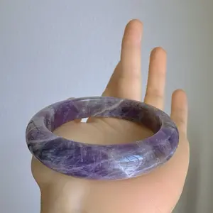 Amethyst Bangle Bracelet Natural Gemstone Jewelry Purple Stone Bracelet, Inner Diameter 57.9mm, Width 13.7mm