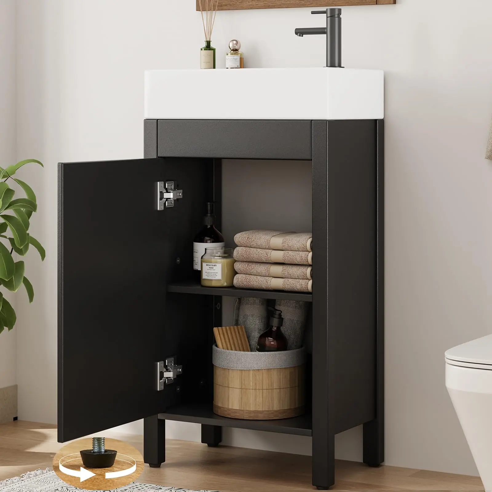Garvee 16" Bathroom Vanity with Sink, Vintage Bathroom Cabinet Vanity with Doors, Farmhouse Wooden Freestanding Bathroom Cabinet with Top