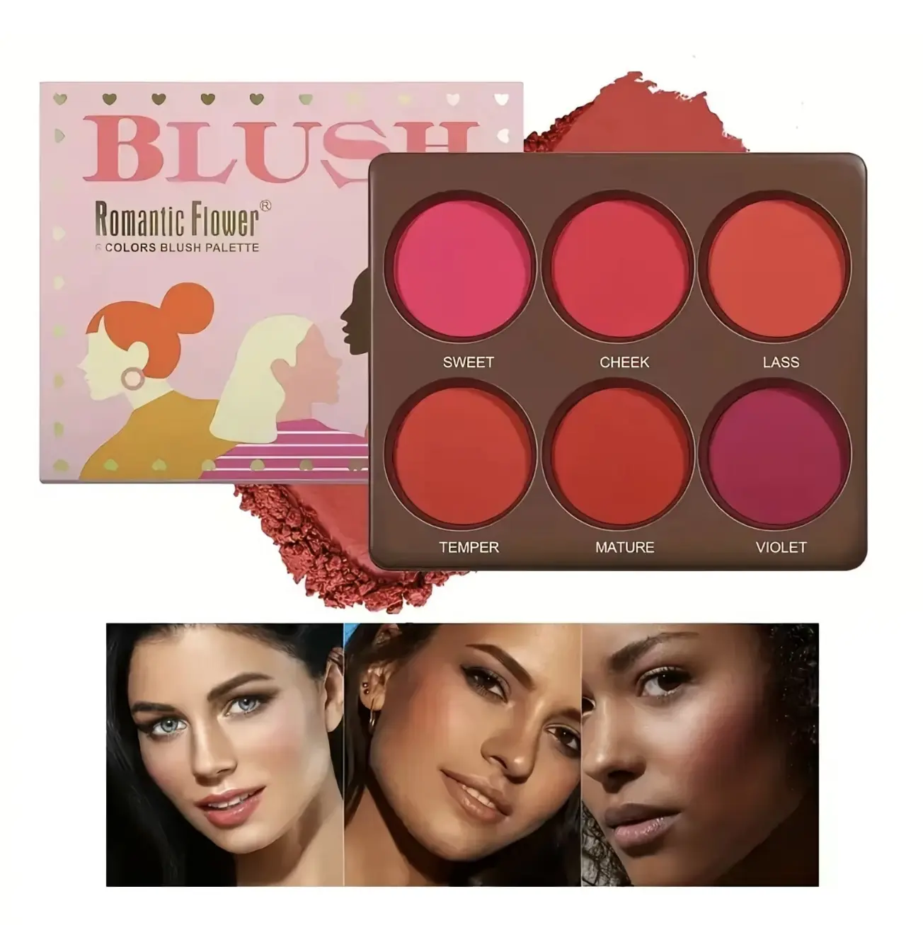 3PCS 6-Color Blush Palette, Cheek Palette, Long-Lasting Matte Waterproof Blush, Suitable for All Skin Types, Natural Face Makeup, Women's Cosmetics Accessories sohochic