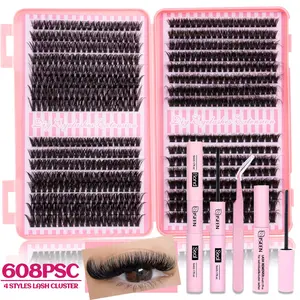 Natural Dense Eyelash Cluster Kit 30-80D/60-100D, Soft Long-Lasting Lashes, D Curl DIY Extension Set Includes Bond&Seal &Remove&Eyelash Tweezers，Easy at-Home DIY with Multiple Lengths Available, Eyelash Extensions