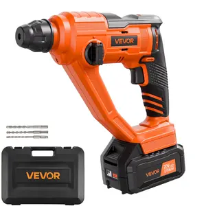 VEVOR 20V Cordless Hammer Drill, Lithium-Ion 0.6 Inch Rotary Hammer Driver, SDS-Plus Electric Lightweight Power Tool Kit with Battery and Charger, 2 Functions, 1000 RPM, 5100 BPM, Concrete Work, 1.5J Impact