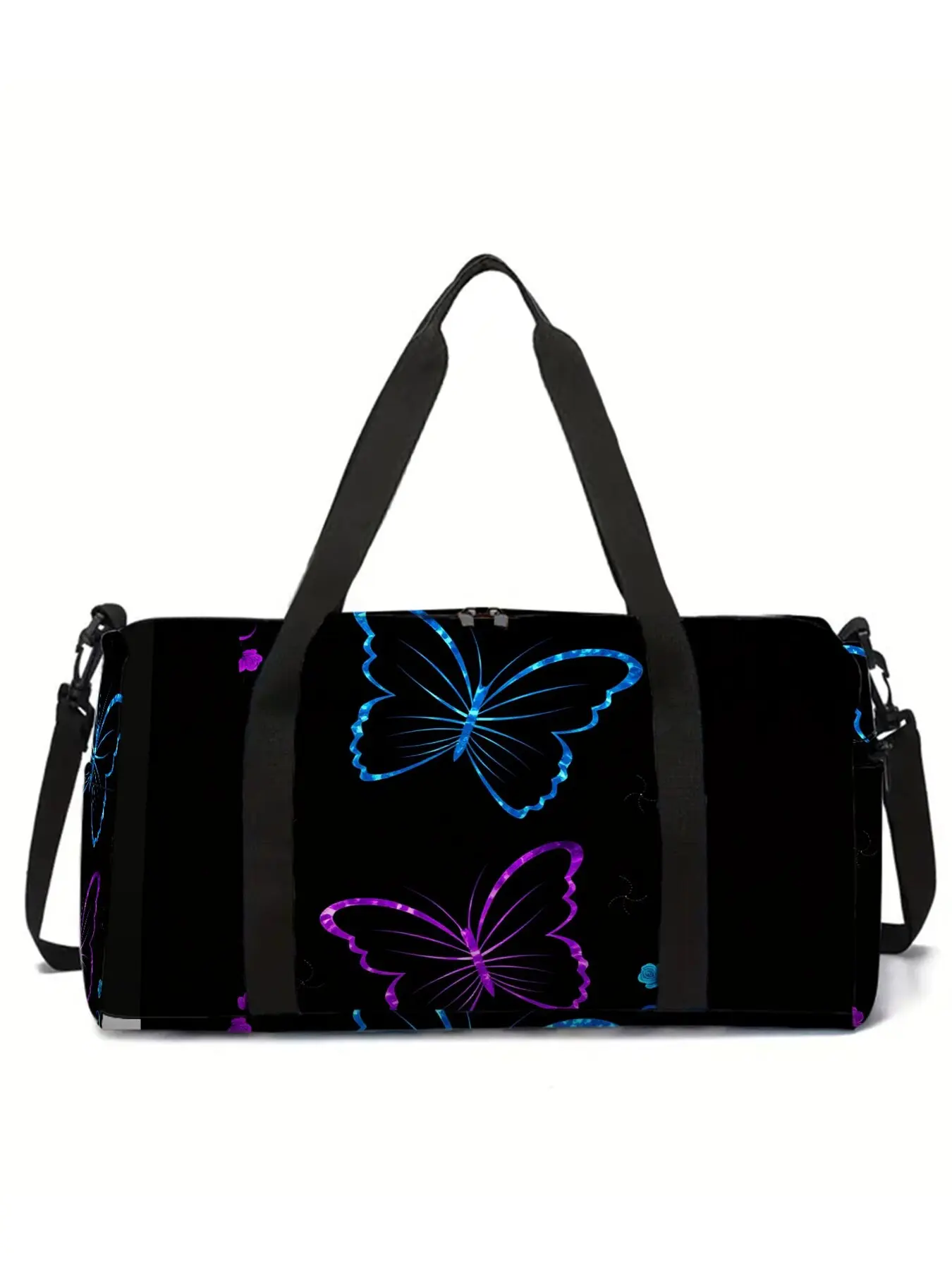 Blue Purple Butterfly Pattern Large-Capacity Travel Duffel Bag, Portable Handheld Storage Bag, Travel Bags