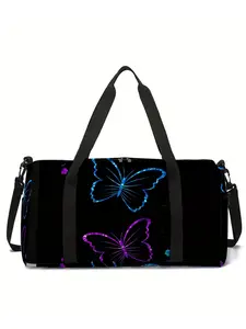 Blue Purple Butterfly Pattern Large-Capacity Travel Duffel Bag, Portable Handheld Storage Bag