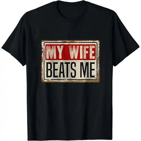 Cotton Short Sleeve T-Shirt Funny My Wife Beats Me Shirt, American Flag Husband and Wife Shirts, Husband Shirt for Men, Father's Day Gift, Menswear Classic Casual Fabric T-shirt