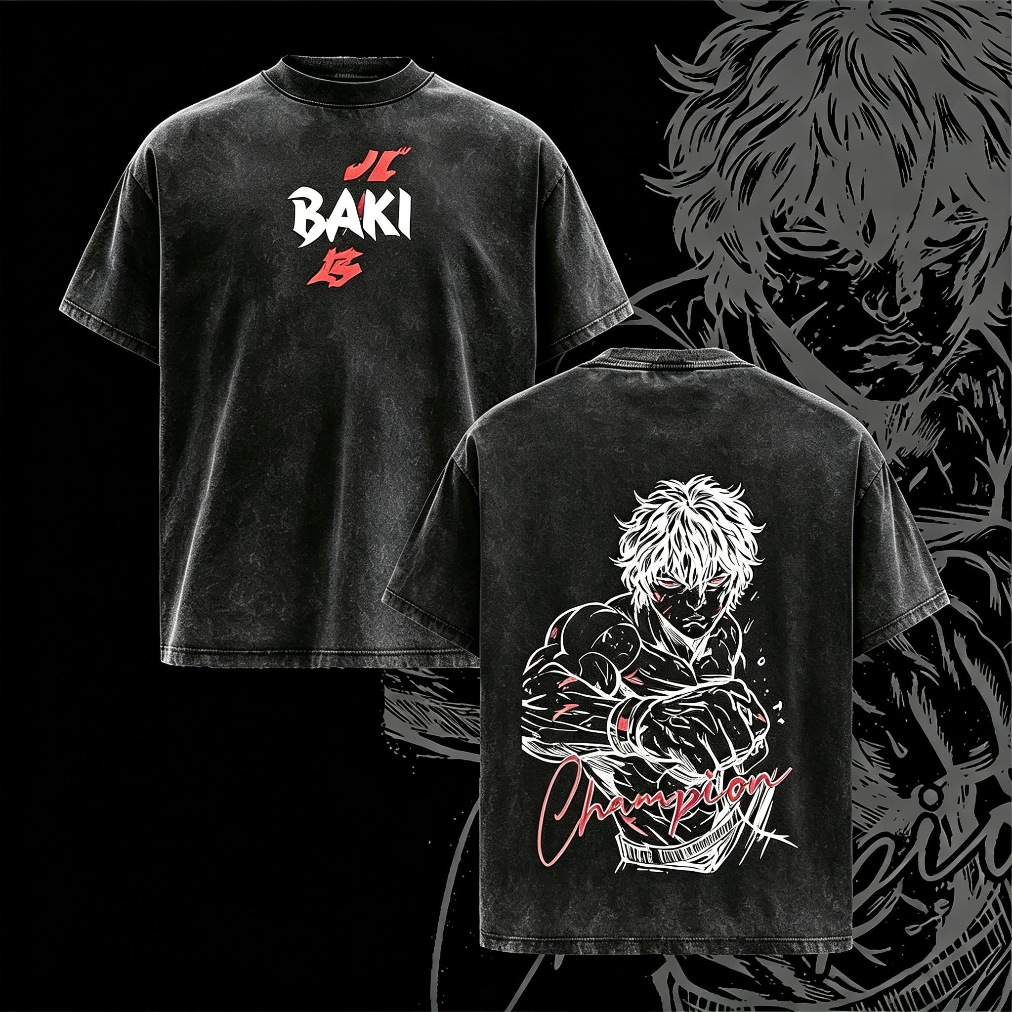 Baki Hanma Gym Pump Cover Tee Grappler Baki Anime Shirt, Aesthetic Vintage Washed Oversized Streetwear, Heavyweight Cotton Workout T Shirt, Bodybuilding Motivation Graphic Manga Design, Muscle Training Apparel for Men, Fitness Anime Merch funny graphic