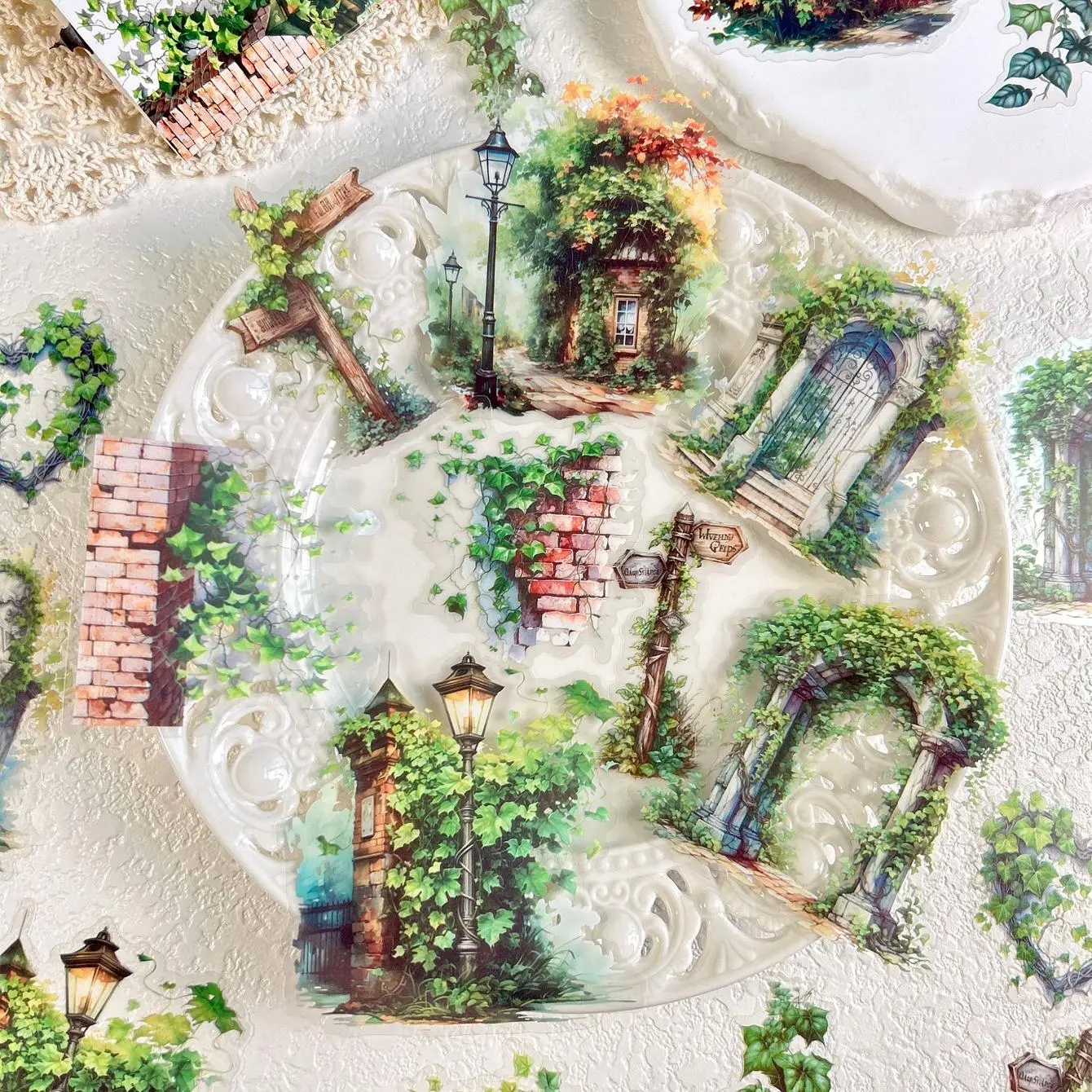 Vintage Garden Pattern Stickers, 30pcs/set Scrapbooking & Journal Making Material Paper, DIY Decorative Sticker for Stationery Computer Water Bottle,