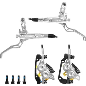 ZTZ MTB 4-Piston Hydraulic Brake Set, Hydraulic Disc Brakes with Ceramic Pads, Compatible with Mountain Bikes & E-Bikes (Pre-Bled, Front 850mm and Rear 1550mm)