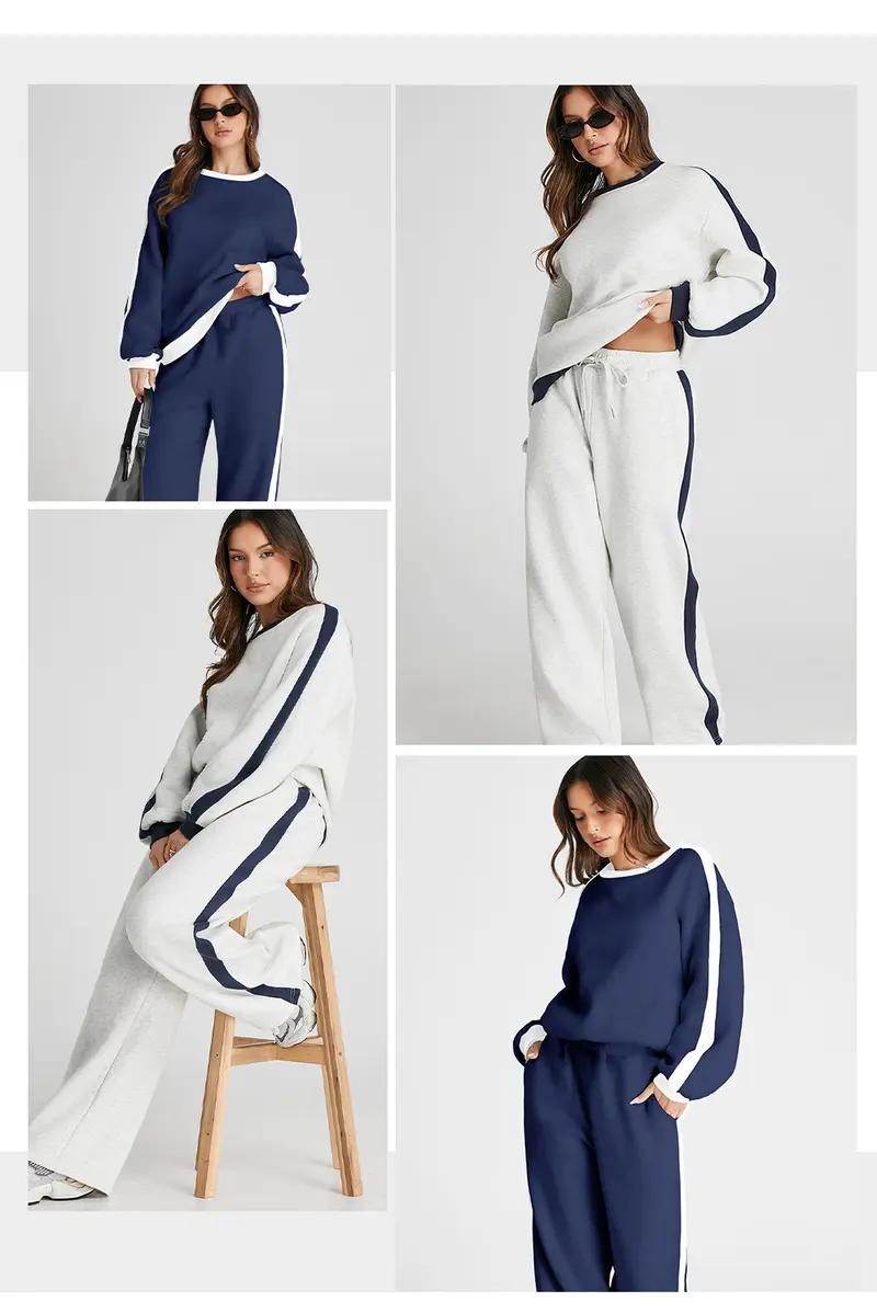 Product Introduction of Aleumdr Women's 2 Piece Outfit Fleece Sweatsuit Casual Lounge Matching Sets Crewneck Loose Fit Cozy Sweatshirt & Straight Leg Sweatpants Womenswear Outdoorfun Clothes Chic 6