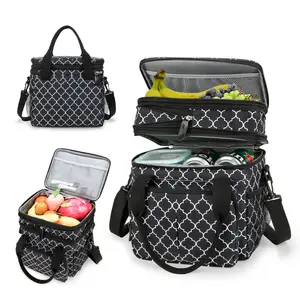 Lunch Bag for Women Men Double Deck Lunch Box, Expandable Large Lunch Bags, Leakproof Lunch Box Cooler Bag