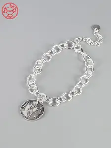 S925 Sterling Silver Vintage Queen Coin Design Bracelet with Pendant, Fashionable Chain Bracelet for Women & Girls, Trendy All-match & Exquisite Jewelry for Birthday Gift, Charm bracelets