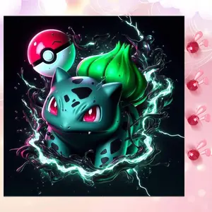 5D DIY Full Drill Round Diamond Painting - Diamond Art Kit Bulbasaur, Poké Ball, Light Effect Mosaic, Canvas, Diamond Pattern Design - DIY Wall Decor, Home Wall Decoration, Suitable for Halloween and Christmas, Birthday and Anniversary Gifts