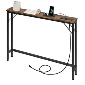 【GARVEE】Console Table, 39.4" Narrow Sofa Table w/ Power Station, Skinny Behind Sofa Table, Narrow Long Behind Couch  w/ Power Outlets USB Ports Thin Entry Table for Entryway, Living Room, Retro