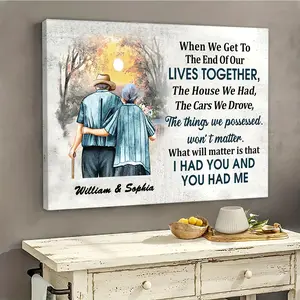 1pc Unframed  Customized Name Poster, Romatic Elder Couple Walking On The Street Canvas Wall Art Painting, Romantic Quote Forever Love Wall Poster Home Decorations, You And Me Picture Decor For Living Room Bedroom, Valentine's Daye Gift, Unframed rimless