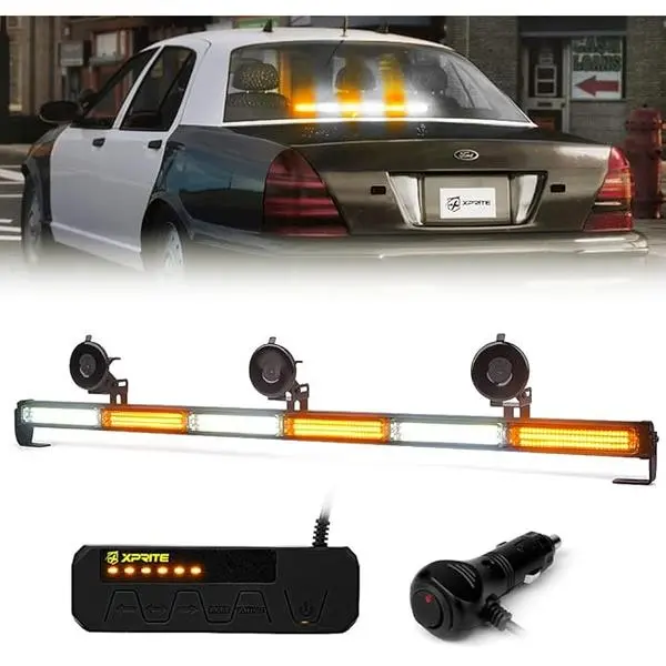 Xprite 35" COB LED Emergency Traffic Advisor Strobe Chase Light Bar, Safety Warning Rear Window/Deck/Dash Flashing Directional Lightbar for Construction Vehicles Tow Trucks, White Amber