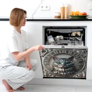 Vintage Cat Pattern Magnetic Oven Door Sticker, Reusable Self Adhesive Oven Door Decal, Decorative Sticker for Home Kitchen