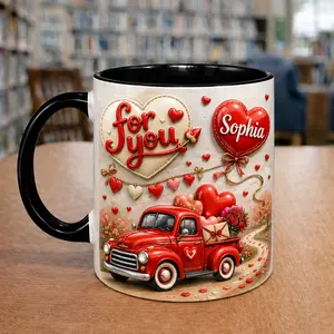 Pls [note] Custom Name 3D love Mug 11oz & 15oz Romantic Love Truck Coffee Cup Personalized Heart Gift For Her Couple Mug