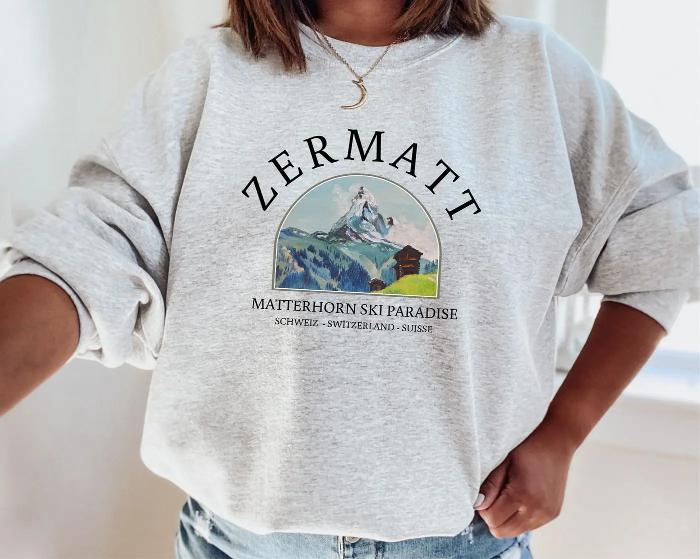 Zermatt Sweatshirt, Zermatt Sweater, Mountain Village Sweatshirt, Ski Sweatshirt Unisex, trendy gift, Alpine ski, Ski resort, The Alps