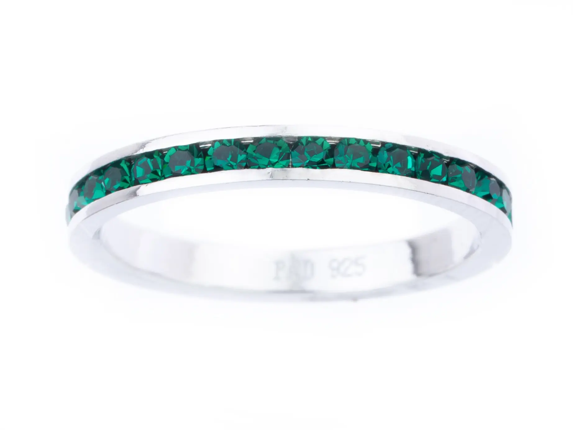 Sterling Silver Channel-set Emerald Austrian Crystal Ring