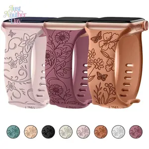 Engraved Floral Watch Band – Fashion Bracelet Strap for Apple Watch, Fits 38–49mm
