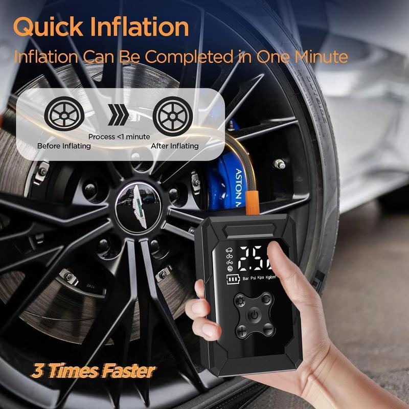 Portable Car Air Compressor, Car Tire Inflator with 4 Nozzles, 150PSI Electric Inflator with Digital LCD Display, Air Pump for Cars, Bicycles, Scooters, Motorcycles, Balls, A Christmas Gift for Dad