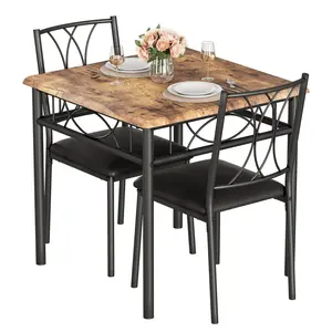 Small Space Farmhouse Dining Table Set 3-Piece - 30 Inch Round Bistro Table & 2 Chairs, Rustic Wood Top with Black Metal Frame for Apartments, Breakfast Nooks