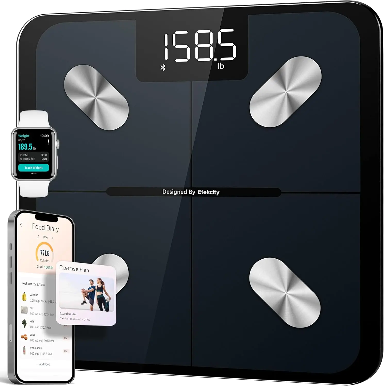 Etekcity Bluetooth Smart Body Weight Scale, FSA & HSA Eligible, Digital Bathroom Scale with BMI, Body Fat, Muscle Mass Tracking, LED Display, Tempered Glass, Syncs with Health Apps for Accurate Home Health Monitoring