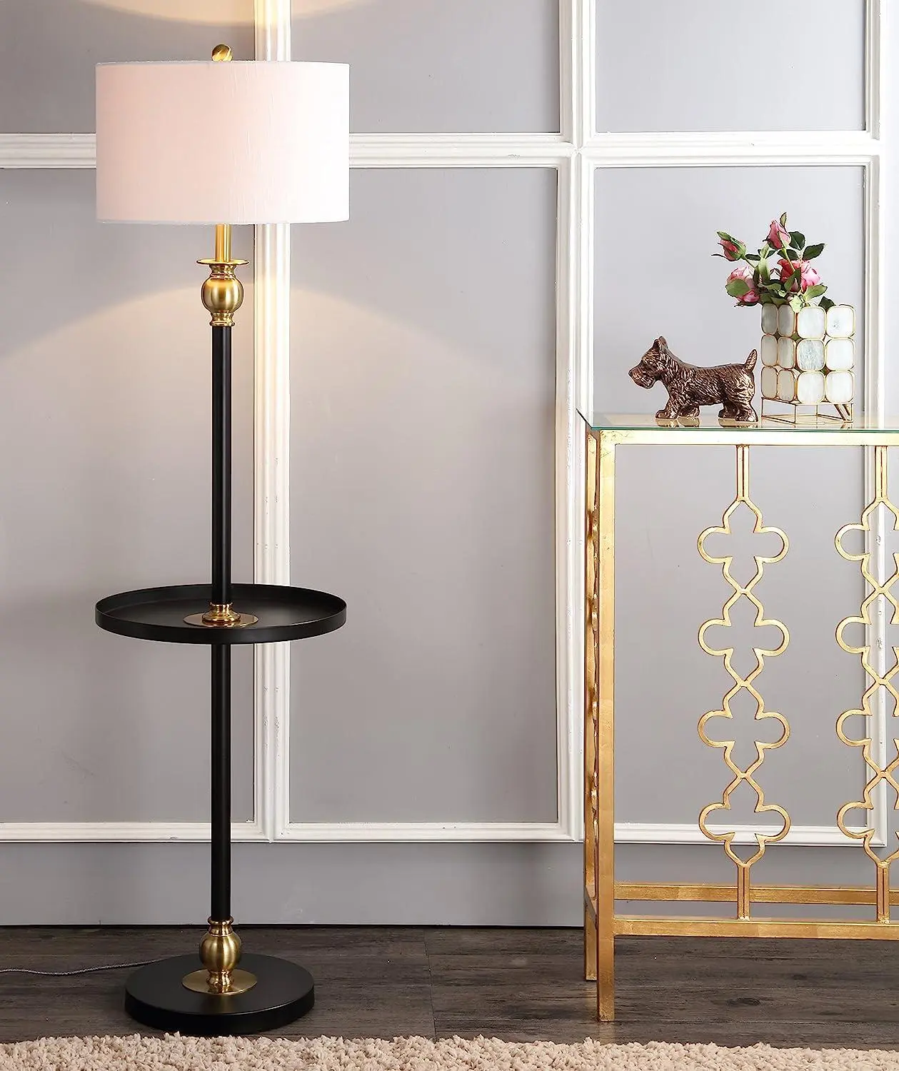JONATHAN Y Lloyd Farmhouse Industrial Iron LED Pendant - Traditional Classic Style, Decorative Silk-Accented Design, Illuminated Corded Freestanding Lamp with End Table-Compatible Base & Shade, 100W Bulb Included for Living Room, Kitchen