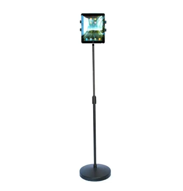 Agiletek MH-206 Universal Metal Adjustable Rotary Floor Tablet & Computer Stand - 360° Rotation, Telescopic Pole, Adjustable Holder, 14 lbs Capacity, 32x6x13 in Size, 37-57.9 in Height Range, Space-Saving Holder Tablet Stands & Bases, Floor Mount