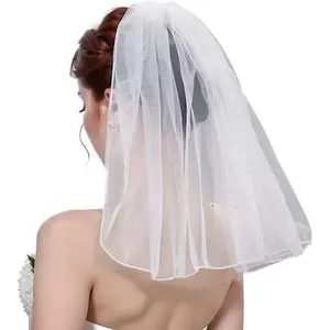 1 Tier Bridal Wedding Veil Women's Short Vails with Rhinestone for Wedding Bachelorette First Communion