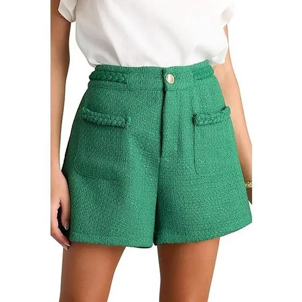 Cicy Bell Womens Tweed Summer Shorts High Waisted Wide Leg Dressy Casual Shorts with Front Pockets