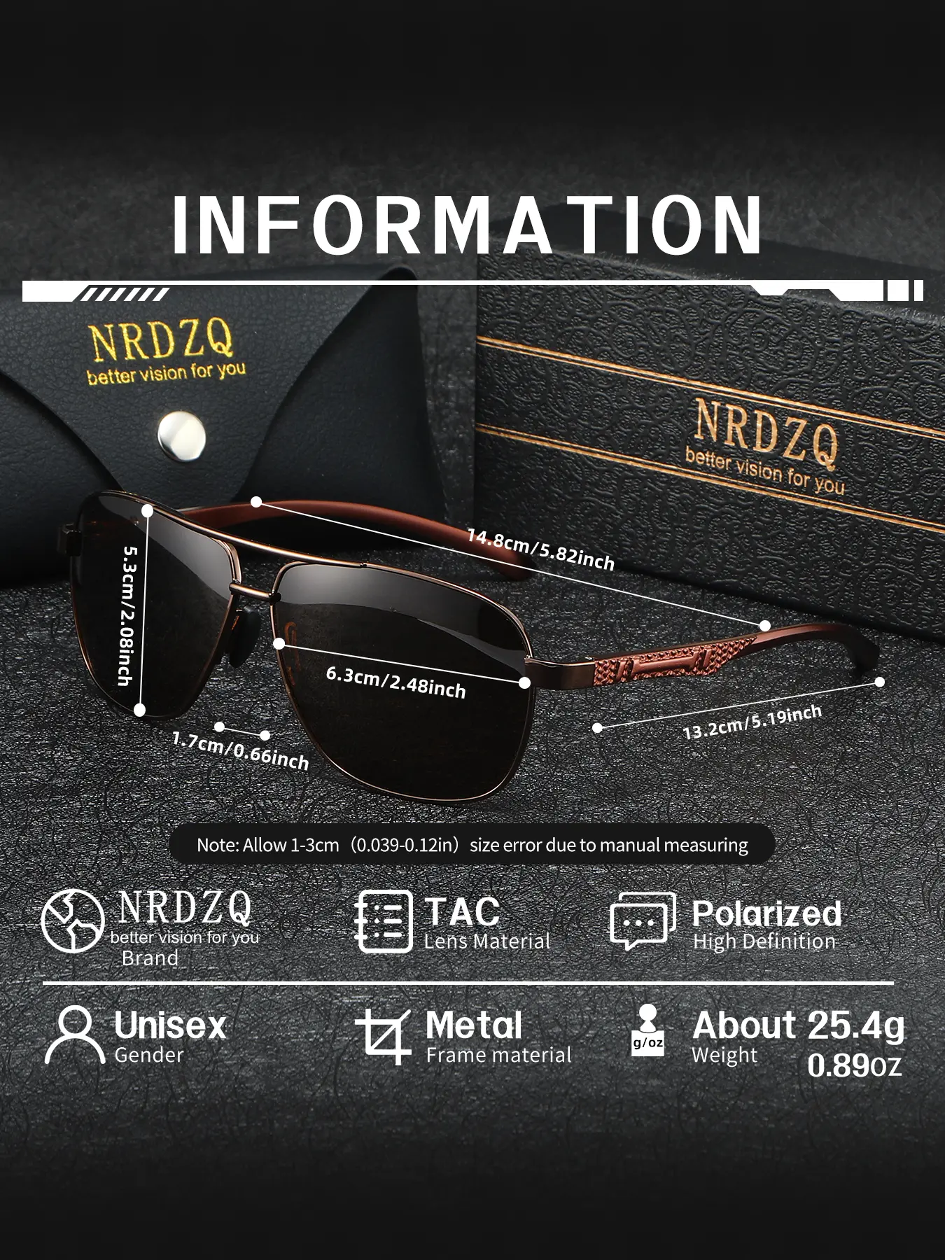 NRDZQ Vintage Polarized Aviator Sunglasses, UV400 Lenses 
