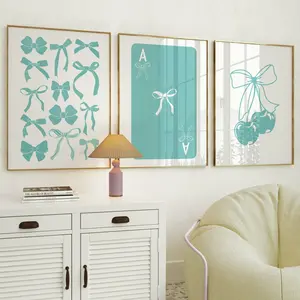 Turquoise Bows Wall Art Print Set of 3 Poster No Frame, Preppy Wall Art Coquette Decor, College Apartment Decor, Ace Bows Card Poster Girly Room Aesthetic