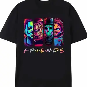 Halloween vintage neon graphic shirt,Everyone is a killer Black horror character print, horror Halloween, horror killer, retro Halloween T-shirt, horror Casual Crewneck Give him/her the top gift Y8D