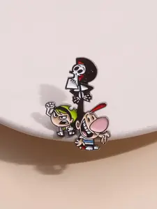 Vintage Cartoon Grim Reaper Adventure Brooch, Zinc Alloy Enamel Material, Multi-Character Design, Anime Theme Badge, Unisex Daily Wear Accessory Gift