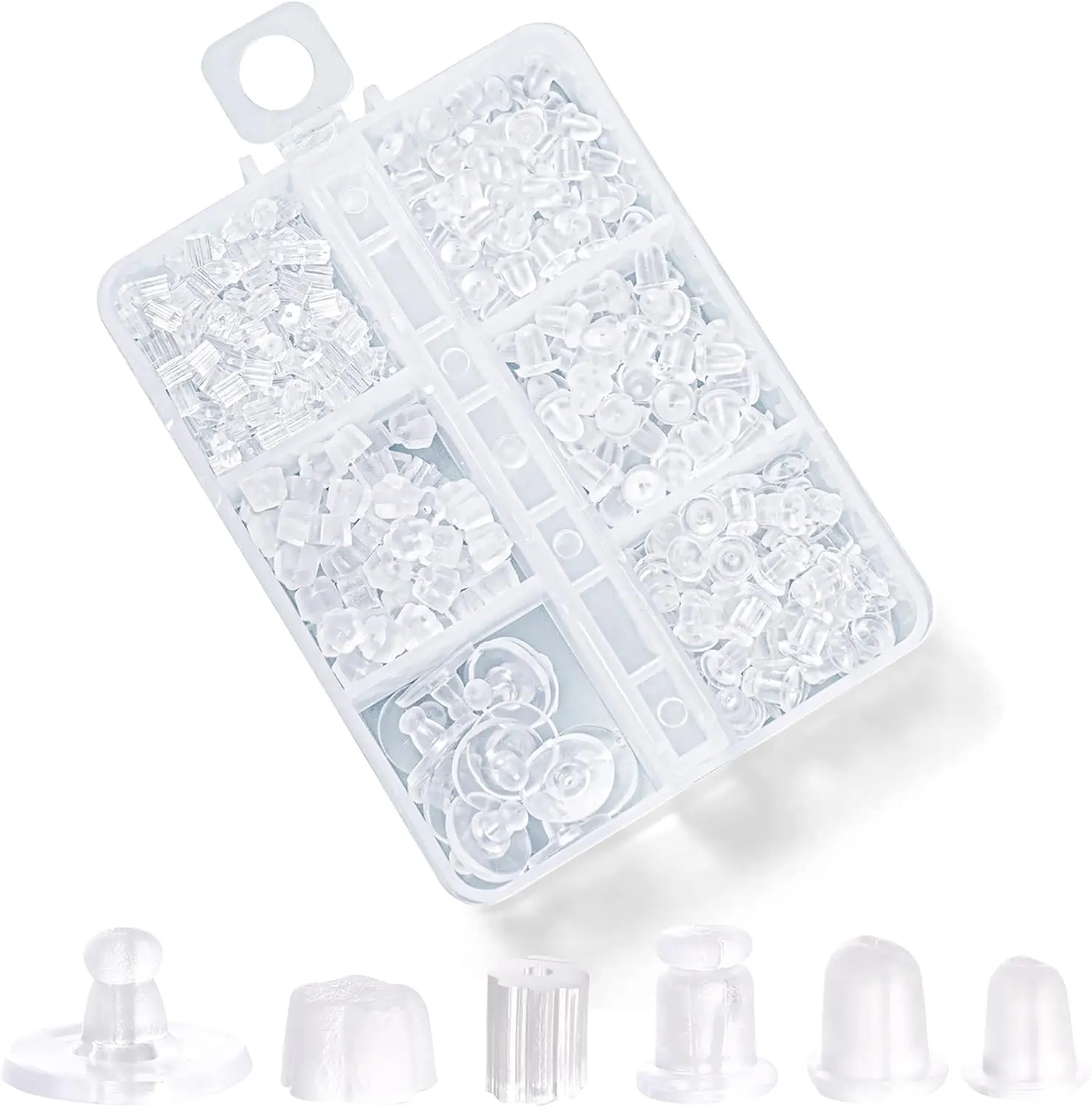 6 Styles  Earring Backs for Studs, 600 count Clear Soft Earring Backings  Plastic Rubber Earring Backs Clutch Stoppers Replacement Kits for Fish Hook Earring Studs Hoops