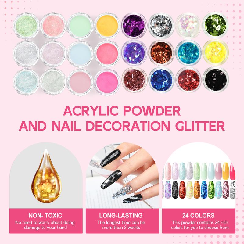 COSCELIA DIY Nail Kit - Acrylic Powder Set with Drill UV Lamp Glitter Base & Top Coat for Beginners Home Use Flawless Cutics Salon Manicure Gift