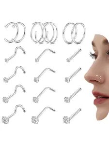 18Pcs Nose Rings Studs for Women Men, 20G Hypoallergenic Surgical Steel L Shaped Corkscrew Piercings Jewelry Gift