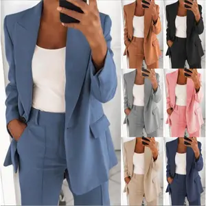 New Fashionable Casual Women's Suit Collared Single-breasted Blazer High-waisted Wide-leg Trousers Professional Business Wear - Womenswear fashion arrival