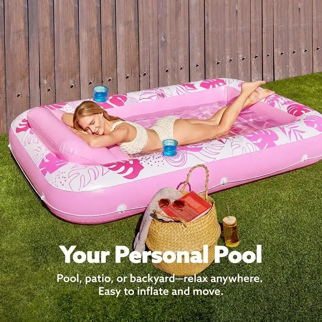 83"x60" Inflatable Sun Lounger Float Chair with Water Pillow, Drink Holder, Cooling Tray, 4-In-1 Pool Lounge Float, Summer Outdoor Water Activity, Swimming Pool Portable Inflatable Pool Floats, Fun Pool Floats, Pool Floaters, Pool Inflatables, Floaties