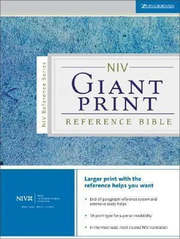 Used NIV Giant Print Reference Bible - Zondervan Hard Cover Book, Good 1990 Edition Reading Materials, 1984 Pages, Ideal for Bible Students, Larger Print English Books for Daily Study
