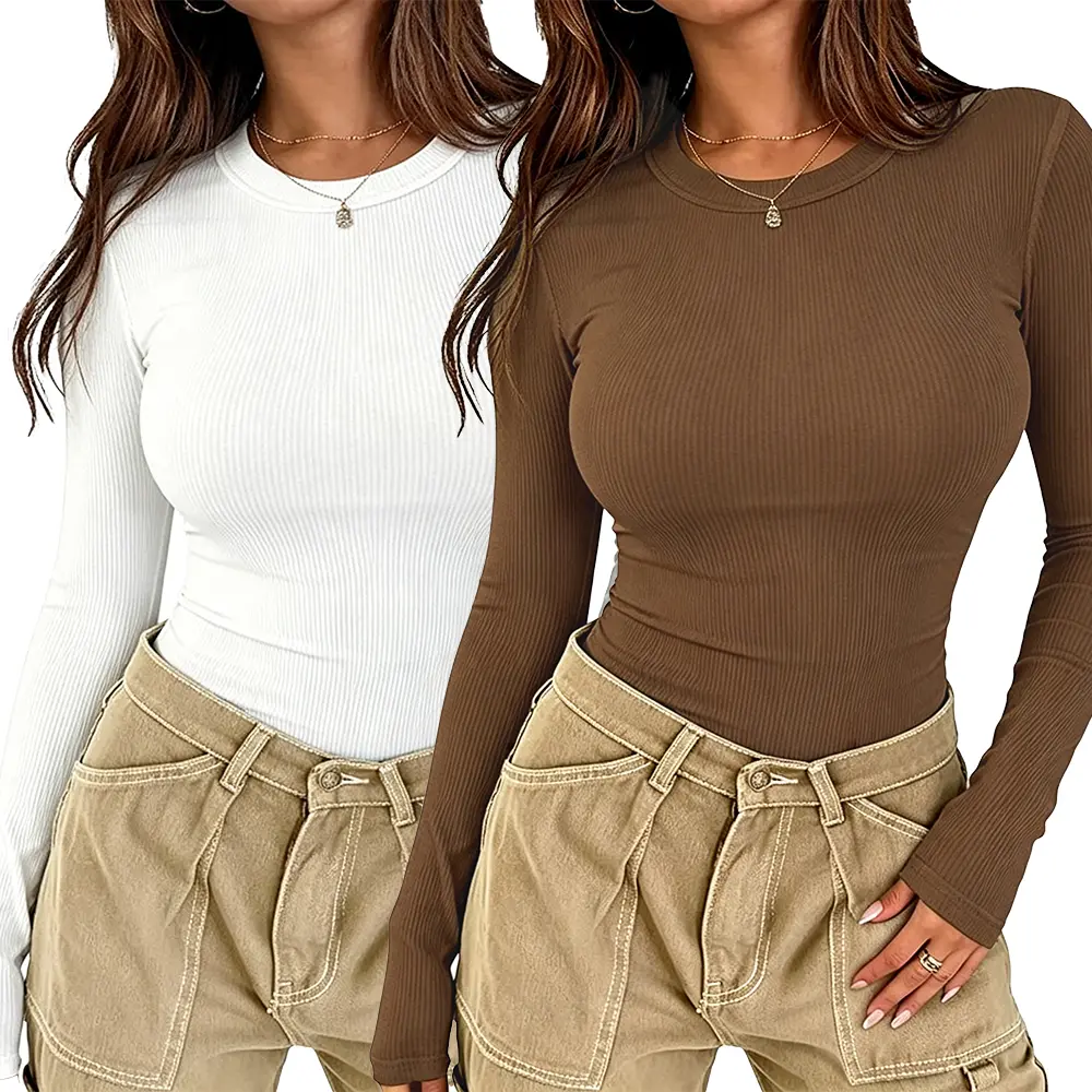 Ribbed Long Sleeve Shirts for Women Fitted Underscrub Fall Outfits