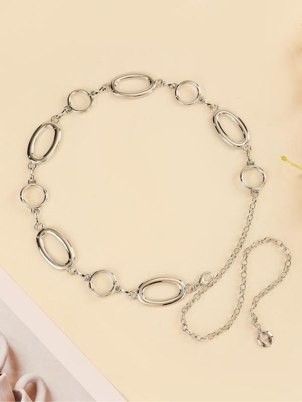Adjustable Gold & Silver Oval and Circle Link Waist Belt - Elegant Fashion Accessory for Women's Party and Formal Wear Trendy Exquisite Belt